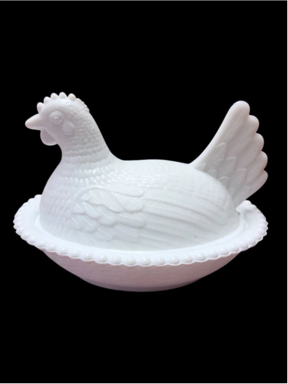 Beautiful Unmarked Indiana Glass Vintage White Milk Glass Hen On Nest Candy Dish